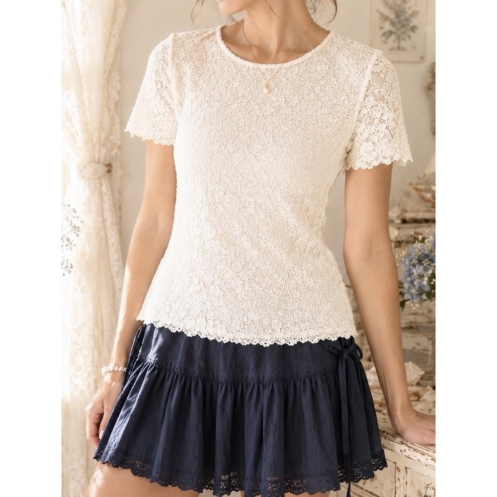 VTG Patricia Jones Made USA PM Ivory Lace Top Coquette Y2K Fairy Romance Sheer